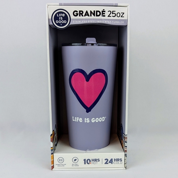 Life Is Good Grandé 25oz Tumbler Stainless Steel Insulated Heart Lilac NIB - Picture 1 of 12